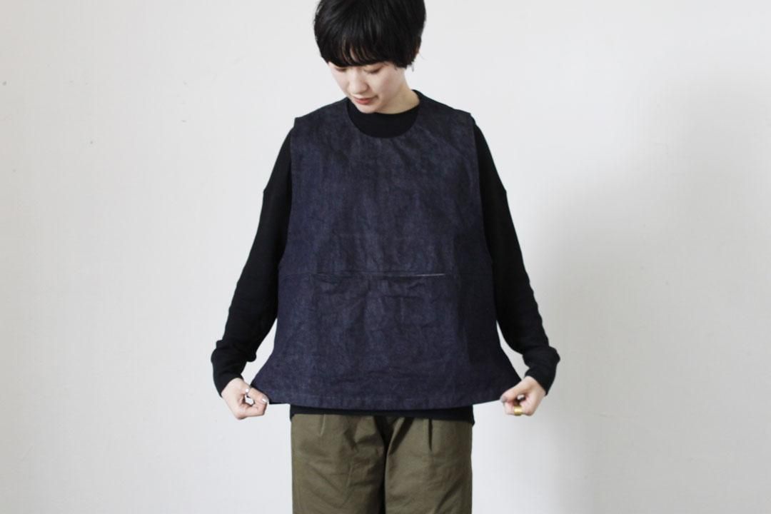 NAKASHI denim apron vest (navy stitching) image 1