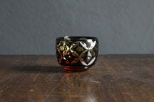 深川玻璃手工藝品花卉七寶清酒杯，黑色琥珀色 thumb 1