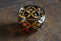 深川玻璃手工藝品花卉七寶清酒杯，黑色琥珀色 thumb 2