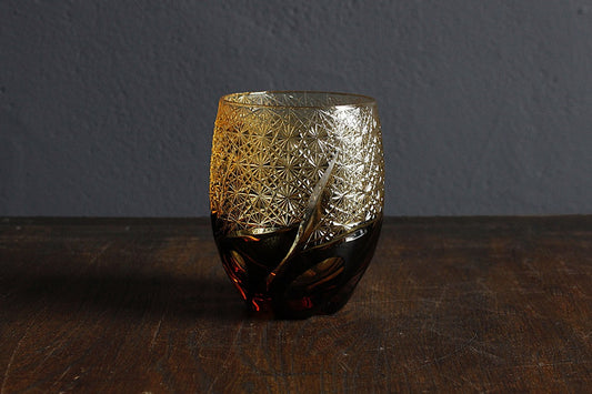 深川玻璃手工藝品釣魚火杯，黑色琥珀色